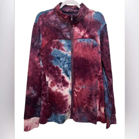 Hibelle women’s 2XL full zip long sleeve burgundy tie dye workout jacket - Picture 1 of 3